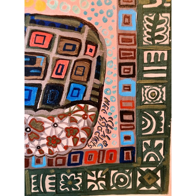 Textile 1989 Menia Litvak, Israeli Folk Art Bright Colorful Naive Floral Arrangement Still Life Painting For Sale - Image 7 of 11