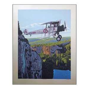 1980s Dallas John "Over France" Signed Numbered Serigraph Art Bi-Plane