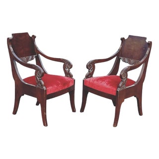 Empire French Mahogany Library Armchairs, Set of 2 For Sale