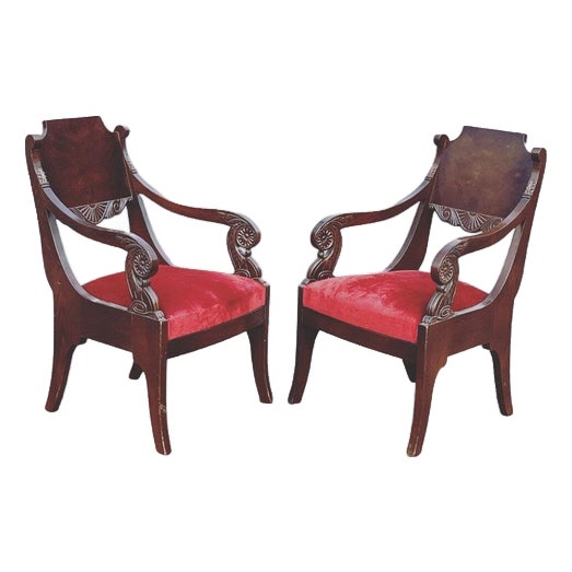 Empire French Mahogany Library Armchairs, Set of 2 For Sale