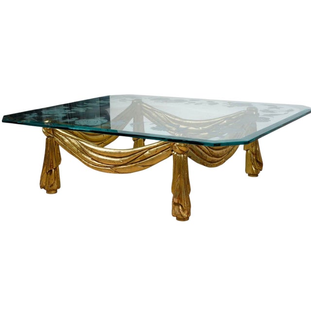 Hollywood Regency Hollywood Regency Italian Carved Giltwood and Glass Coffee Table For Sale - Image 3 of 5