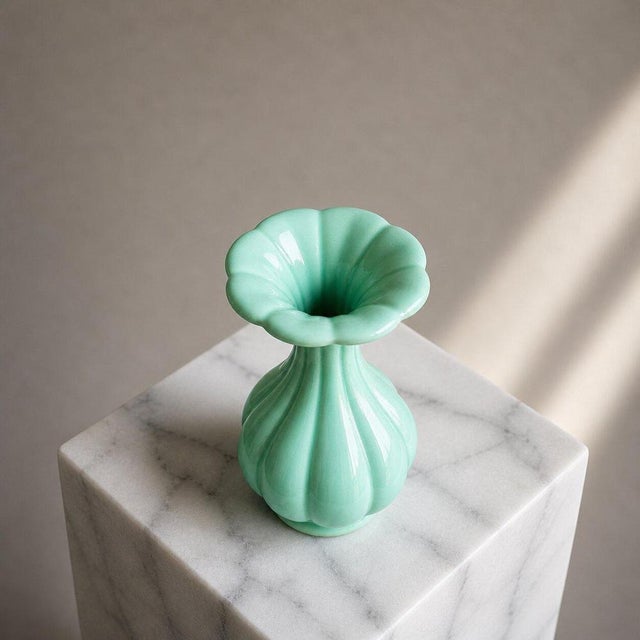 Ceramic Art Deco Green Lobed Ceramic Vase by Arthur Percy for Gefle Celadon, Sweden, 1930s For Sale - Image 7 of 9
