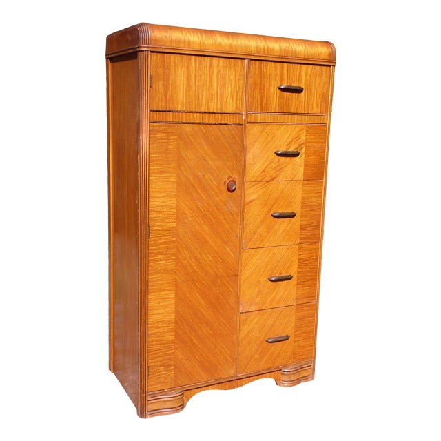 Antique Art Deco Waterfall Chifferobe Armoire Walnut Wardrobe Dresser