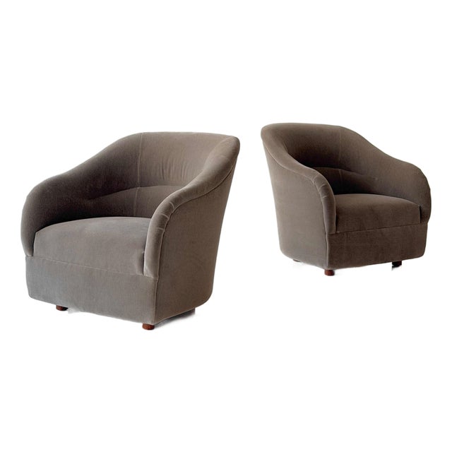 1970s Tight Back Lounge Chairs Attributed to Ward Bennett for Brickel Associates in Mohair For Sale