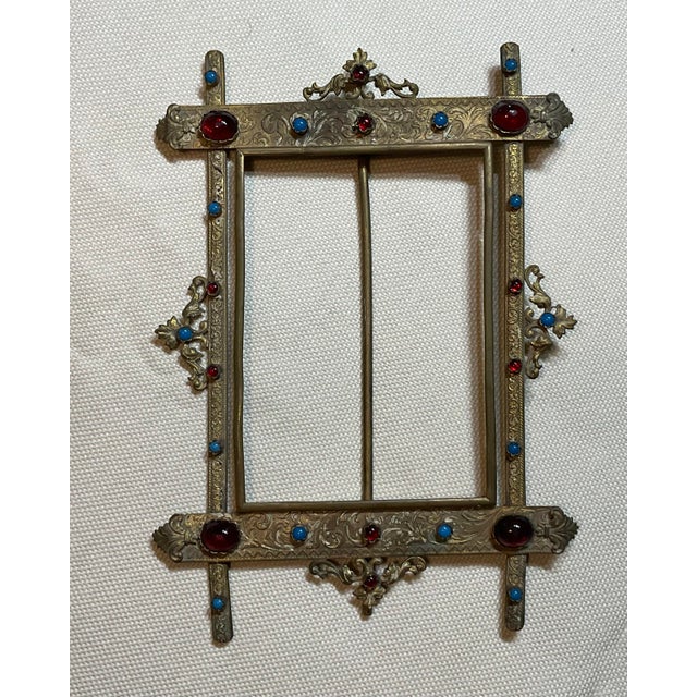 Antique Austro-Hungarian Style Jeweled Brass Picture Frame – Renaissance Revival For Sale In Miami - Image 6 of 12