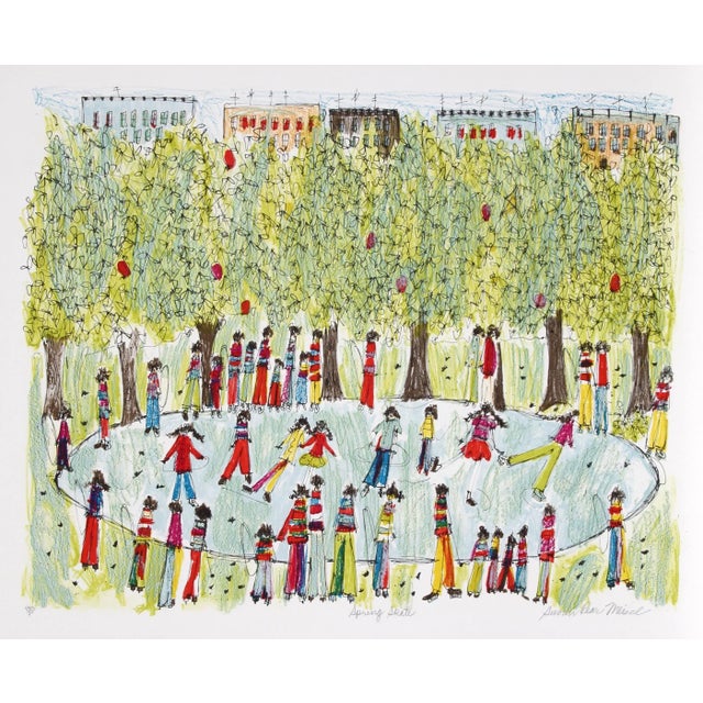 Gathered around the ice rink, dozens of people gather to watch the ice skaters twirl and speed over the frozen pond in...