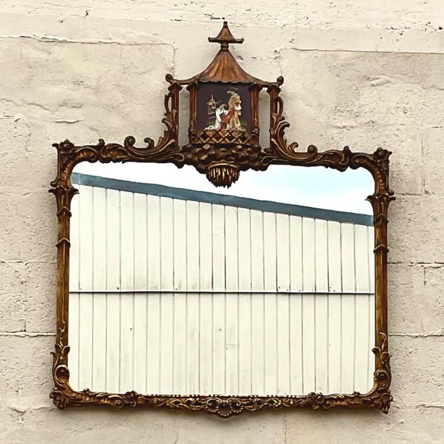Vintage Regency Hand Carved Gilt Pagoda Mirror For Sale In West Palm - Image 6 of 9