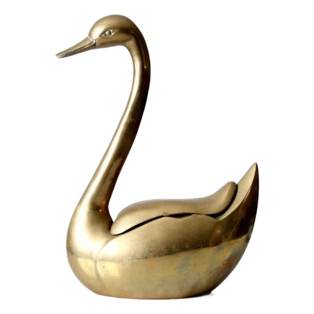Mid Century Brass Swan Box For Sale