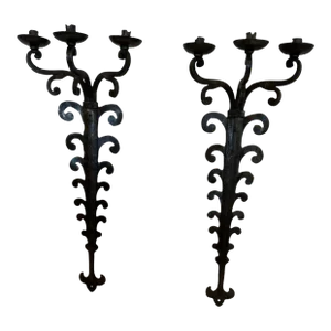 Very Large Hand Forged Iron Candle Sconces
