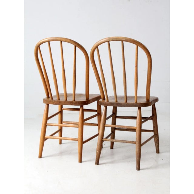 Late 19th Century Pair Antique Farmhouse Windsor Dining Chairs For Sale - Image 5 of 9