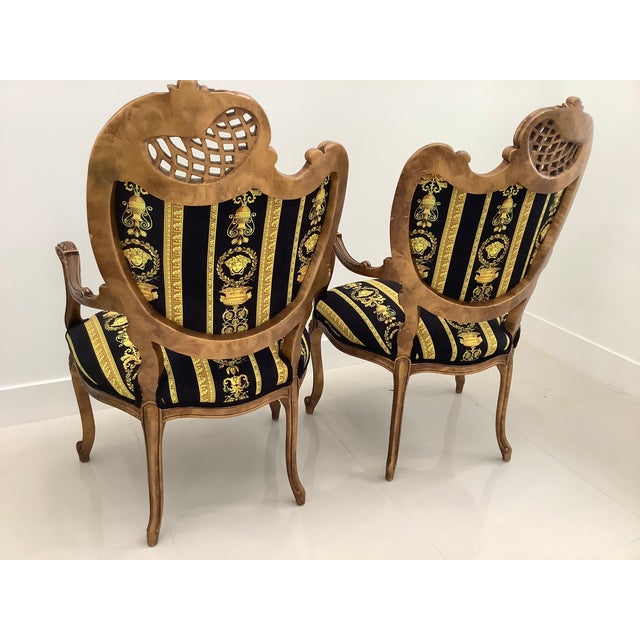 Black Vintage Medoza Black Gold Versace Velvet Upholstery Chairs - a Pair For Sale - Image 8 of 13
