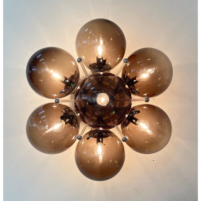 Glass 21st Century Blossom Satin Nickel Smoky Globe Flush Mount by Fabio LTD For Sale - Image 7 of 7