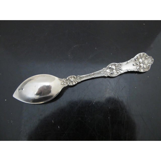 Metal Antique Alvin Sterling Silver Old Orange Blossom 5 7/8" Citrus Spoon Set of 3 For Sale - Image 7 of 10
