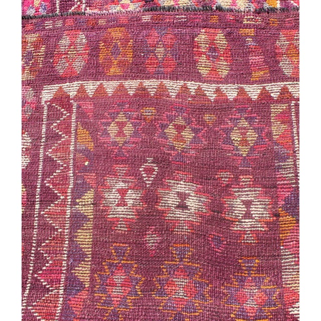 Wine Colorful Vintage Turkish Long Oushak Runner With Geometric Design in Purple & Plum Background For Sale - Image 8 of 9