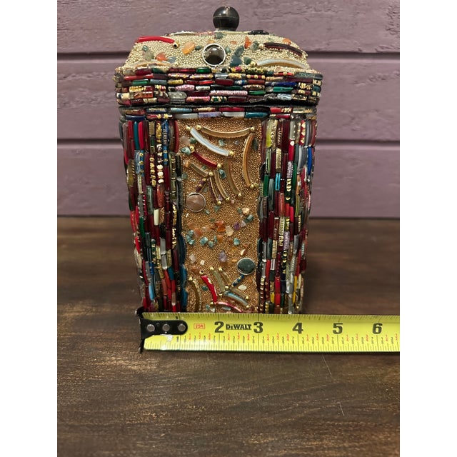 Boho Chic Late 20th Century Art Piece, Beaded Lidded Box For Sale - Image 3 of 9