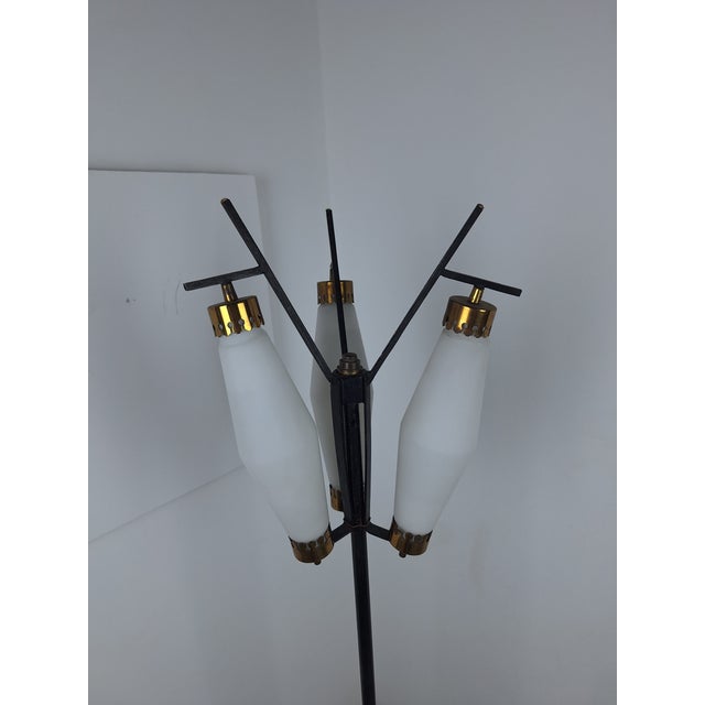 1950s Floor Lamp in Iron with Brass and Opal Glass, 1950s For Sale - Image 5 of 7