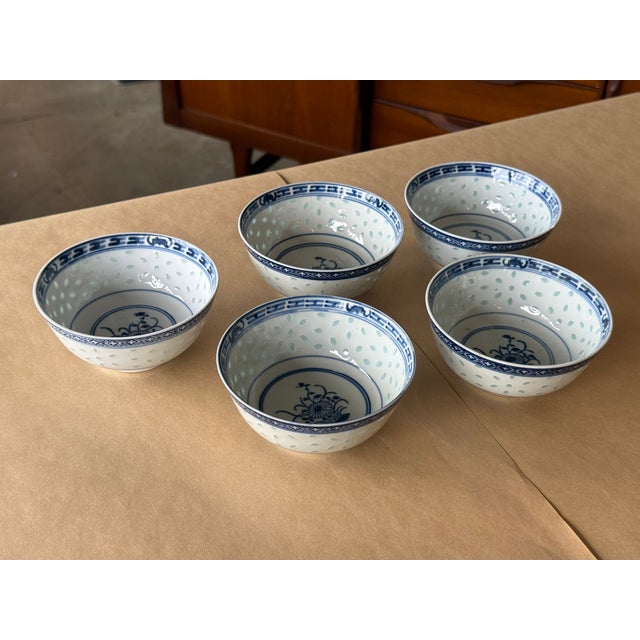 Vintage Chinese Rice Grain Dragon Pattern Jingdezhen Porcelain 5 - Bowls Gorgeous Chinese Dragon with rice grain pattern...