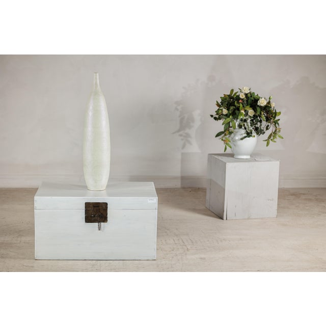 Artisan Tall White Ceramic Vase with Subtle Relief Decoration For Sale - Image 17 of 18