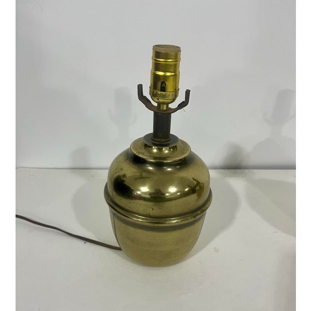 Mid-Century Modern Pair of Vintage Brass Capsule Table Lamps With Black Shades For Sale - Image 3 of 8