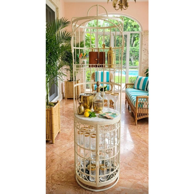 Vintage Massive Lacquered Iron Marble White 28 Bottle Freestanding Pagoda Top Wine Rack Holder For Sale - Image 10 of 11