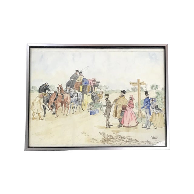 Late 19th Century Late 19th Century Early Framed British Watercolor Stagecoach Scene Painting, Signed For Sale - Image 5 of 5