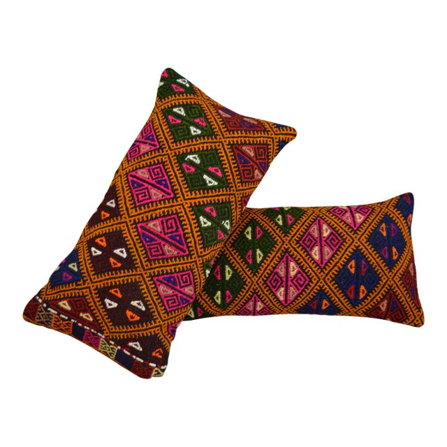 Vintage Turkish Kilim Rug Pillow Covers - A Pair For Sale