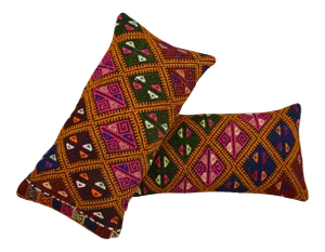 Vintage Turkish Kilim Rug Pillow Covers - A Pair