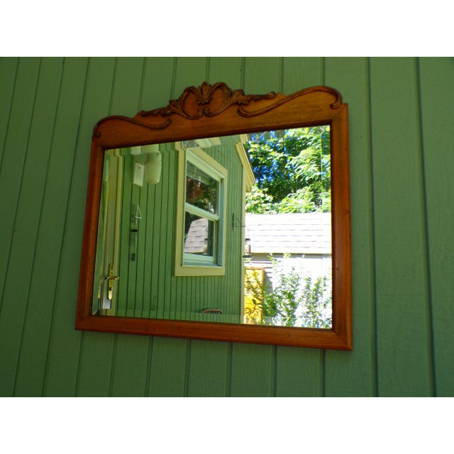 Antique Carved Solid Oak Framed Beveled Mirror For Sale In Boston - Image 6 of 14