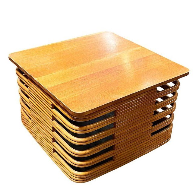 1940s Restored Rare 18" Tall Stacked Rattan MCM Coffee Table W/ Mahogany Top For Sale In Los Angeles - Image 6 of 8