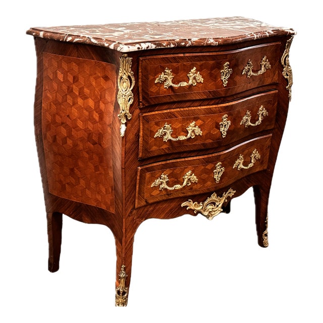 Antique French Marble Top Bombe Commode For Sale