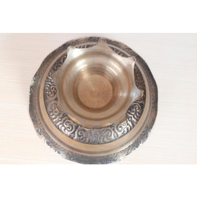 Mid-Century Solid Brass Pedestal Bowl With Scalloped Rim For Sale - Image 12 of 14