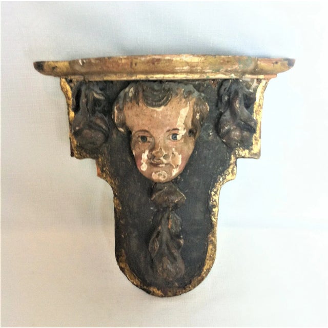 19th Century Cherub Wall Shelf With Polychrome For Sale - Image 11 of 11