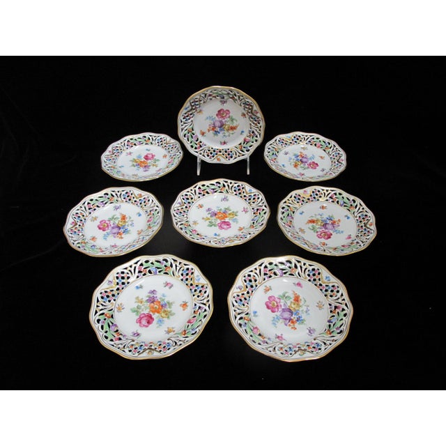 Beautiful Dresden Schumann Bavaria bread plate set of 8. White porcelain with brightly colored hand painted flowers...