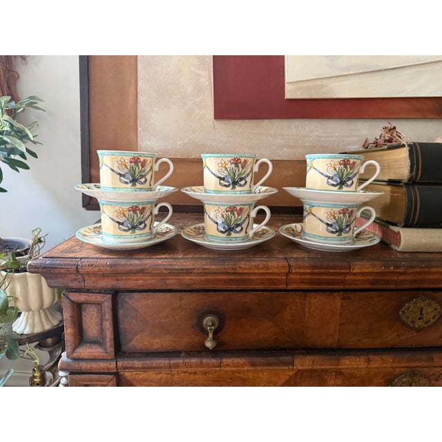 Set of six (6) Villeroy & Boch Castellina cups with matching saucers from the Citta & Campagna collection. The cups...