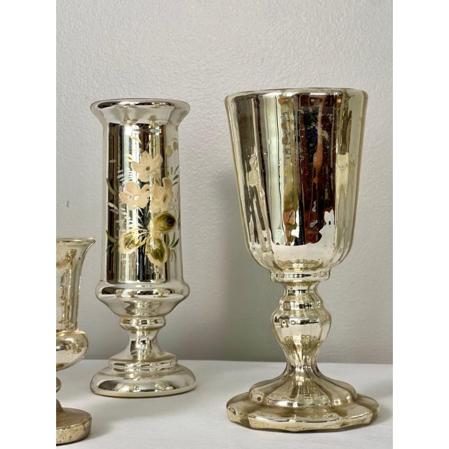 Glass Collection of 7 Antique Mercury Glass Vases For Sale - Image 7 of 14