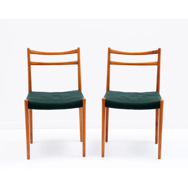 Lübke Lubke Germany Mid Century Cherry Dining Side Chairs Original Fabric - a Pair For Sale In Philadelphia - Image 6 of 13