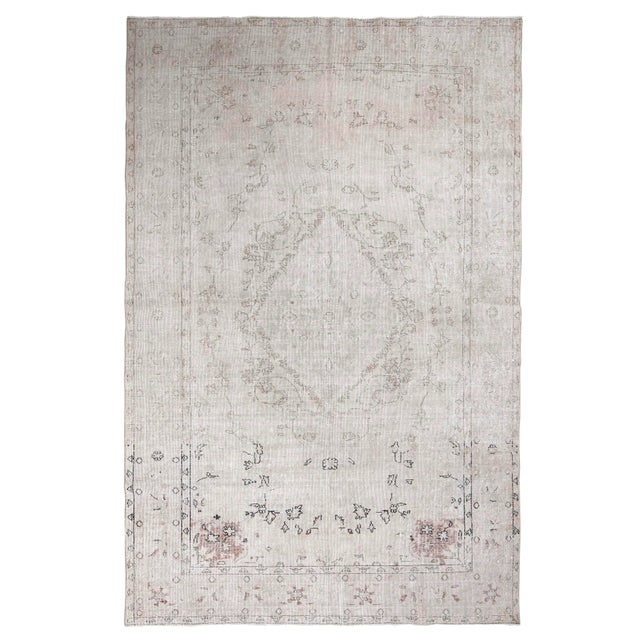 1960s Vintage Distressed Oushak Rug - 6′6″ × 10′2″ For Sale