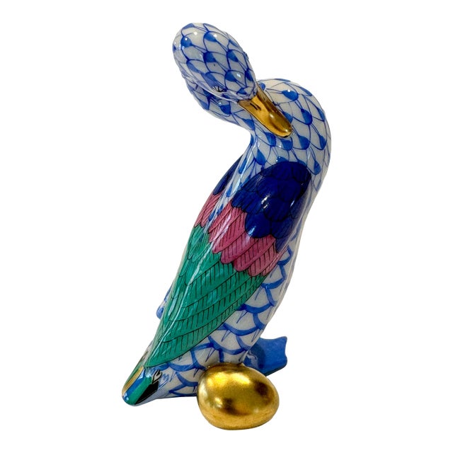 Late 20th Century Herend Goose With Golden Egg For Sale