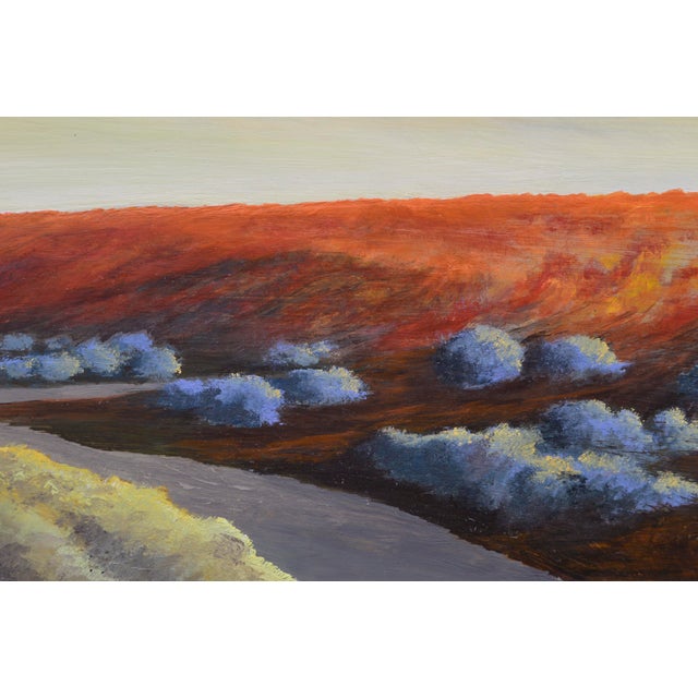 Landscape scene of a road through desert cliffs titled "Passage" by Scott Allen (American, 20th Century). Signed in the...