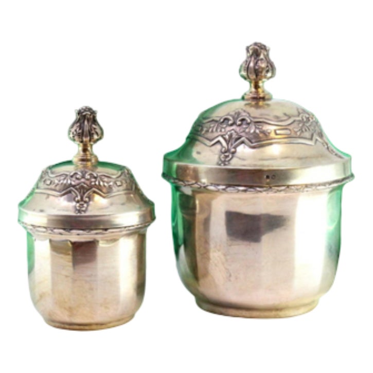 Silver Pots with Beaded Edges, Set of 2 | Chairish