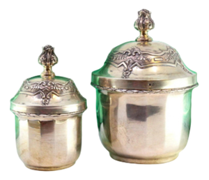Silver Pots with Beaded Edges, Set of 2