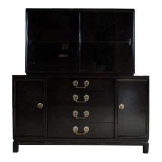 Mid-Century Espresso Stained Landstrom Buffet With Removable Hutch For Sale