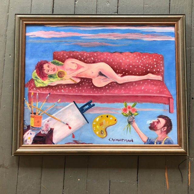 Vintage Original 1970’s Female Reclining Nude Interior Painting For Sale In Philadelphia - Image 6 of 6