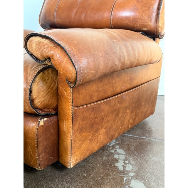 Vintage 1970's Attributed to Roche Bobois Leather Lounge Chair With Ottoman Attributed For Sale - Image 10 of 16