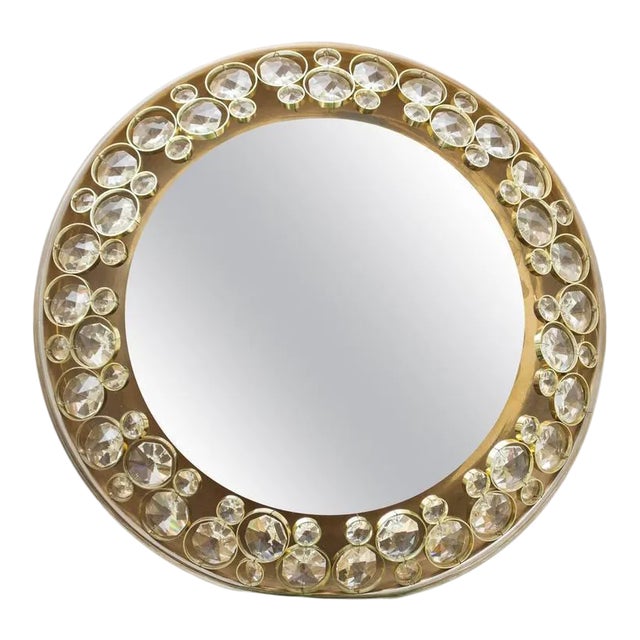 1960s Palwa Illuminated Mirror – Brass & Crystal Hollywood Regency Glam For Sale