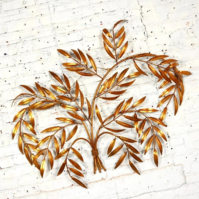 1960’s Italian Mid Century Hollywood Regency Gilt Metal Wall Sculpture of Branches With Leaves For Sale - Image 4 of 12