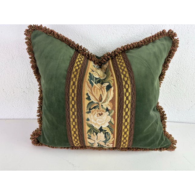 French Vintage Handmade Botanical Aubusson Tapestry Pillows/Pair For Sale - Image 3 of 10