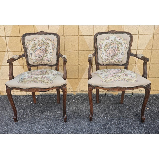 Set of Four 20th Century Italian Chateau d'Ax Louis XV Tapestry Armchairs For Sale - Image 4 of 12