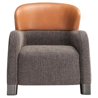 Bucket Brown & Gray Armchair with Low Headrest For Sale