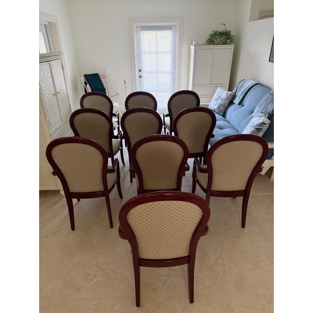 Vintage Set of 10 Century Furniture Postmodern Dining Armchairs in Florentine Rose For Sale - Image 11 of 14